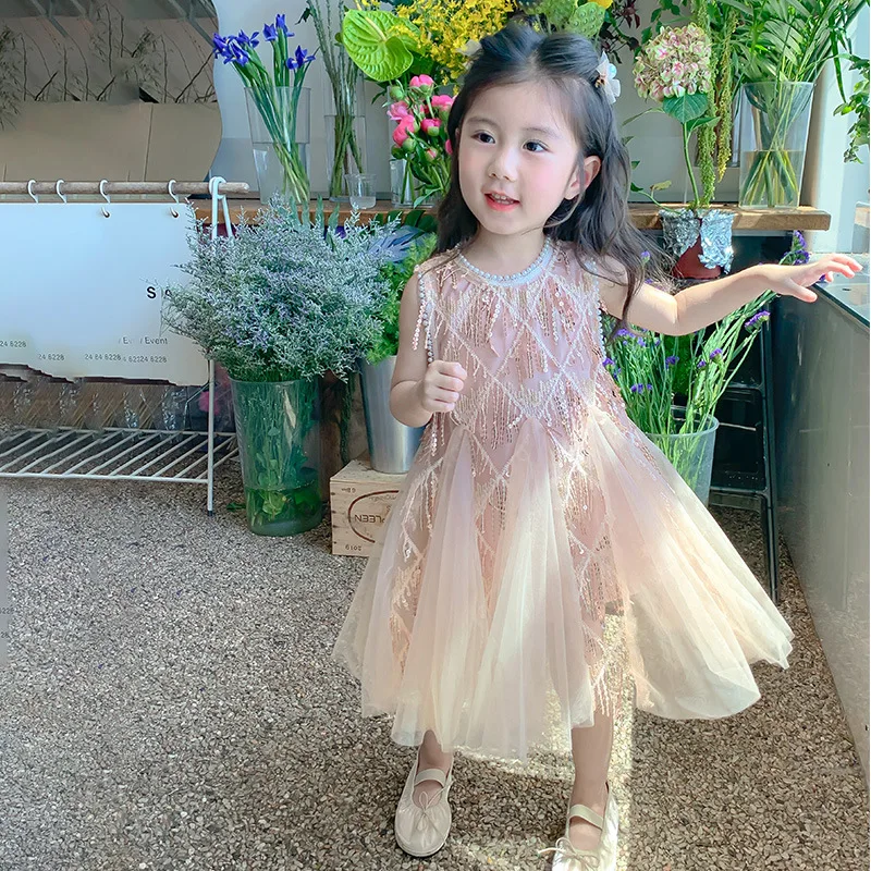 Girls Dress 2024 New Fashionable Baby Summer Sleeveless Princess Dress Girls Summer Vest Dress Kids Clothes