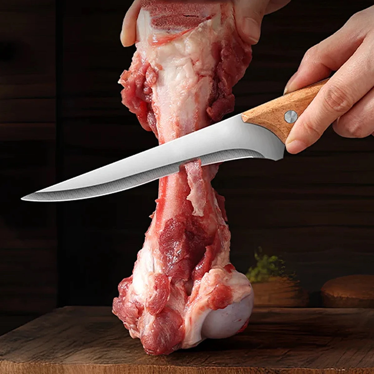 Stainless Steel Fillet Boning Knife Professional Chef's Kitchen Knife Forged Meat Cleaver Fish Slicing Knife Wooden Handle