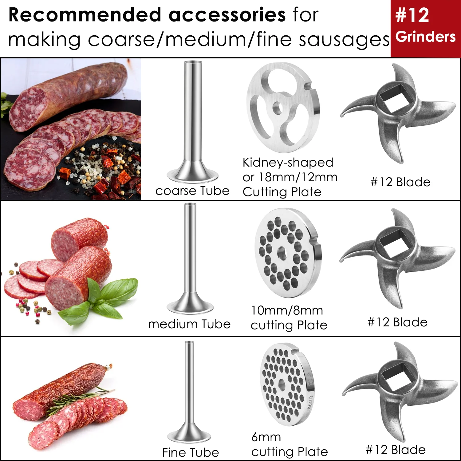 1/2/3pcs Sausage Stuffer Stuffer Tubes for #12 Meat Grinder, Blade & Meat Grinder Plate Discs for #12 Grinders