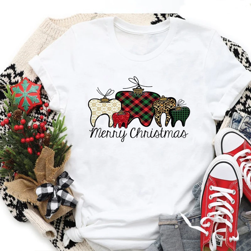 Dental Christmas Tshirt Dental Shirt Merry Christmas Tees Christmas Dentist Teeth Kawaii Clothes Christmas Harajuku Tops L