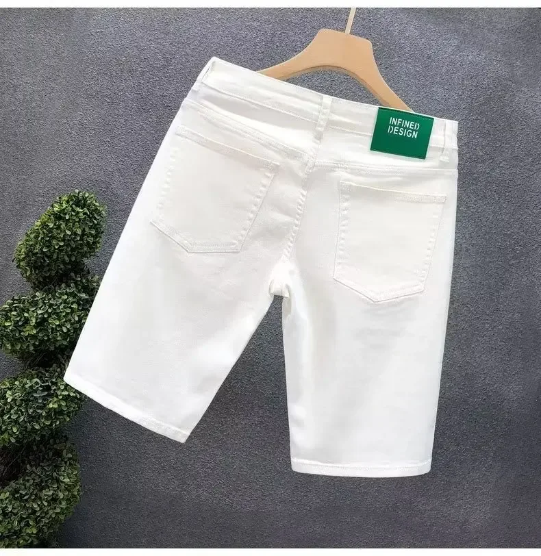 New Summer Korean Fashion Luxury Designer cowboy White Black Jeans for Men Trendy Slim Fit Casual Pants Boyfriend Jeans Shorts