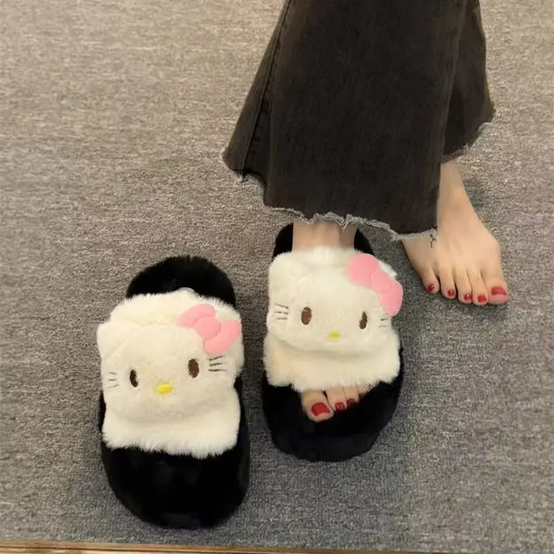 

Sanrio Female Plush Slippers Anime Hello Kitty Women Kawaii Thick Bottom Autumn Winter Fluffy Soft Cute Girls Sweet Gift Home