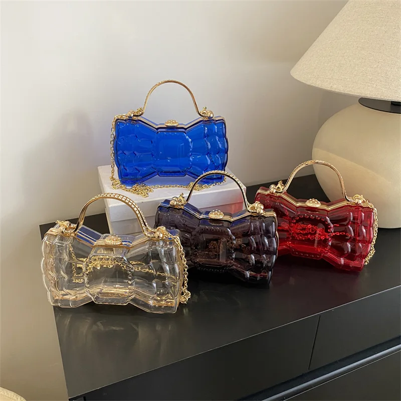 Bowknot Shape Acrylic Box Jelly Bag Small And Delicate Clear Pvc Women Handbags Mini Designer Evening Crossbody Tote Bags