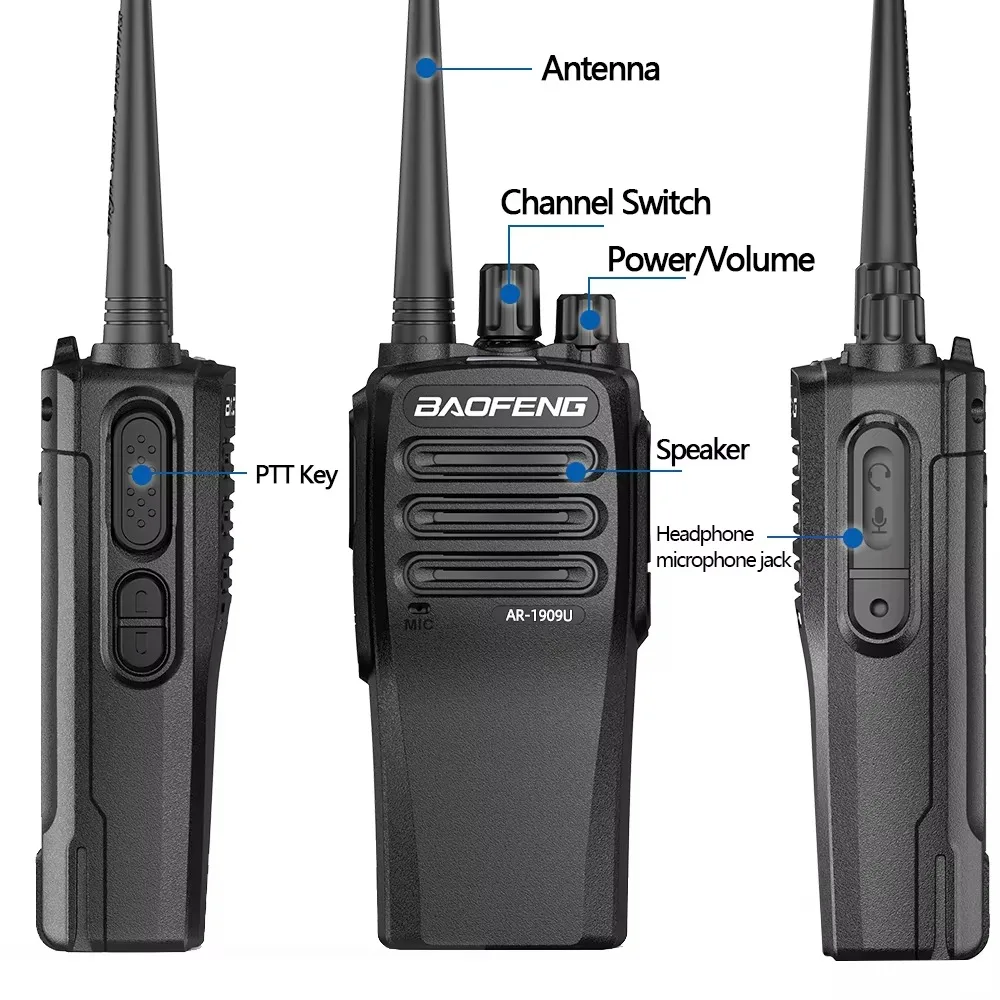 BF-1909 High Power Walkie Talkie Long Range Two Way Radio Type-C Charging Transmitter Upgrade for BF-888S UV-5R UV-82