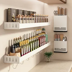 Wall Mounted Kitchen Condimenters Spice Rack Organizer Shelf Kitchen Storage Wall Shelf Organizers Hanging Hook Rack For Kitchen
