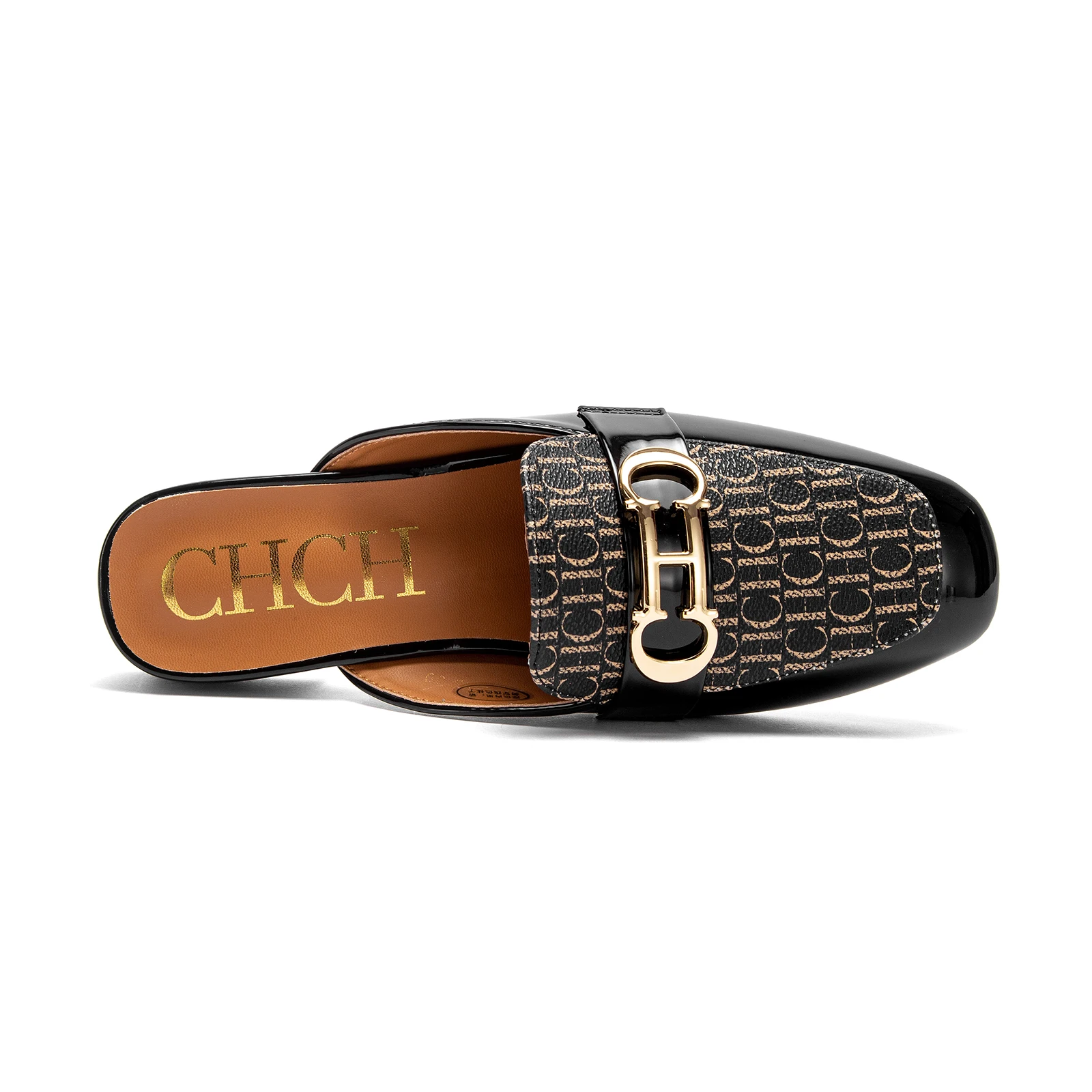 CHCH Buckle Mules for Women Round Toe Backless Flat Mules Slides Mules Shoes Ladies Slip-on Loafers