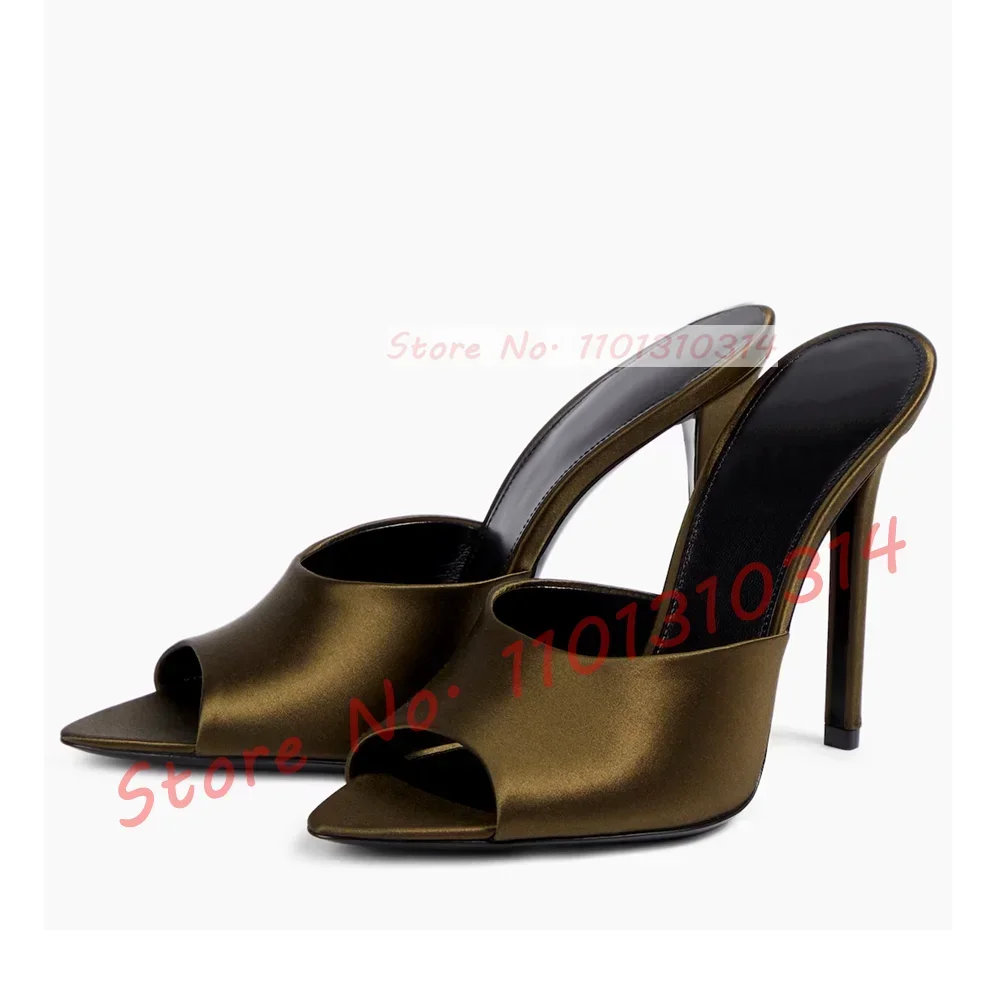 

Open Pointed Toe Satin Mules Women Luxury Leopard-print Thin High Heels Shoes Ladies Trending Casual Large Size Elegant Slippers