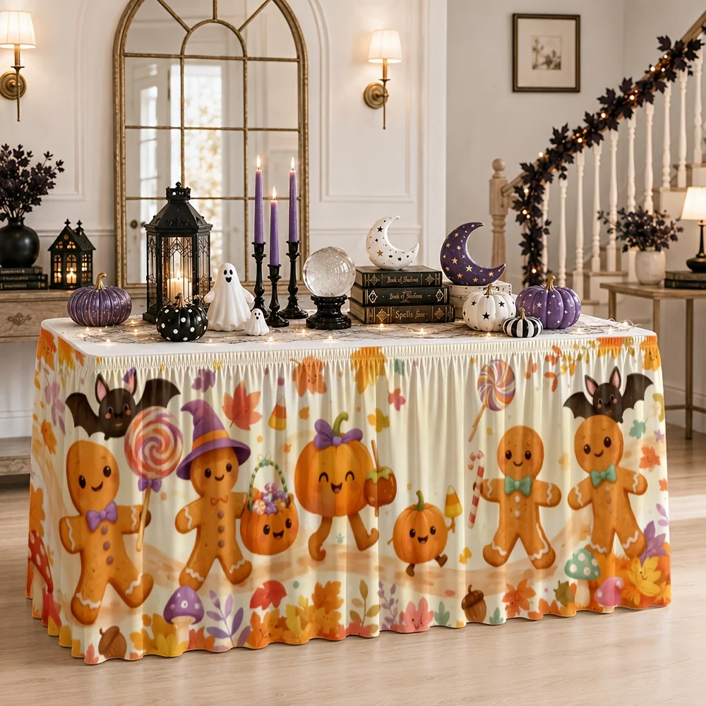 Tablecloth 1 piece Halloween festival gingerbread figure Autumn leaves Pumpkin Bat Candy cane