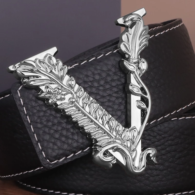 

Мужской ремень с большой V-образной пряжкой, модный поясной ремень шириной 3,8 см, дизайнерский роскошный черный пояс из коровьей кожи