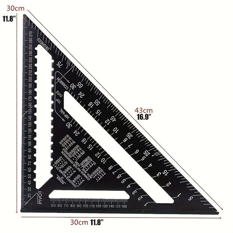 12-Zoll 30-Centimeter Aluminiumlegierung Dreieckslineal Winkelmesser Holzbearbeitung Messwerkzeug Quadratisches Layout-Messgerät Geeignet – Detail 6