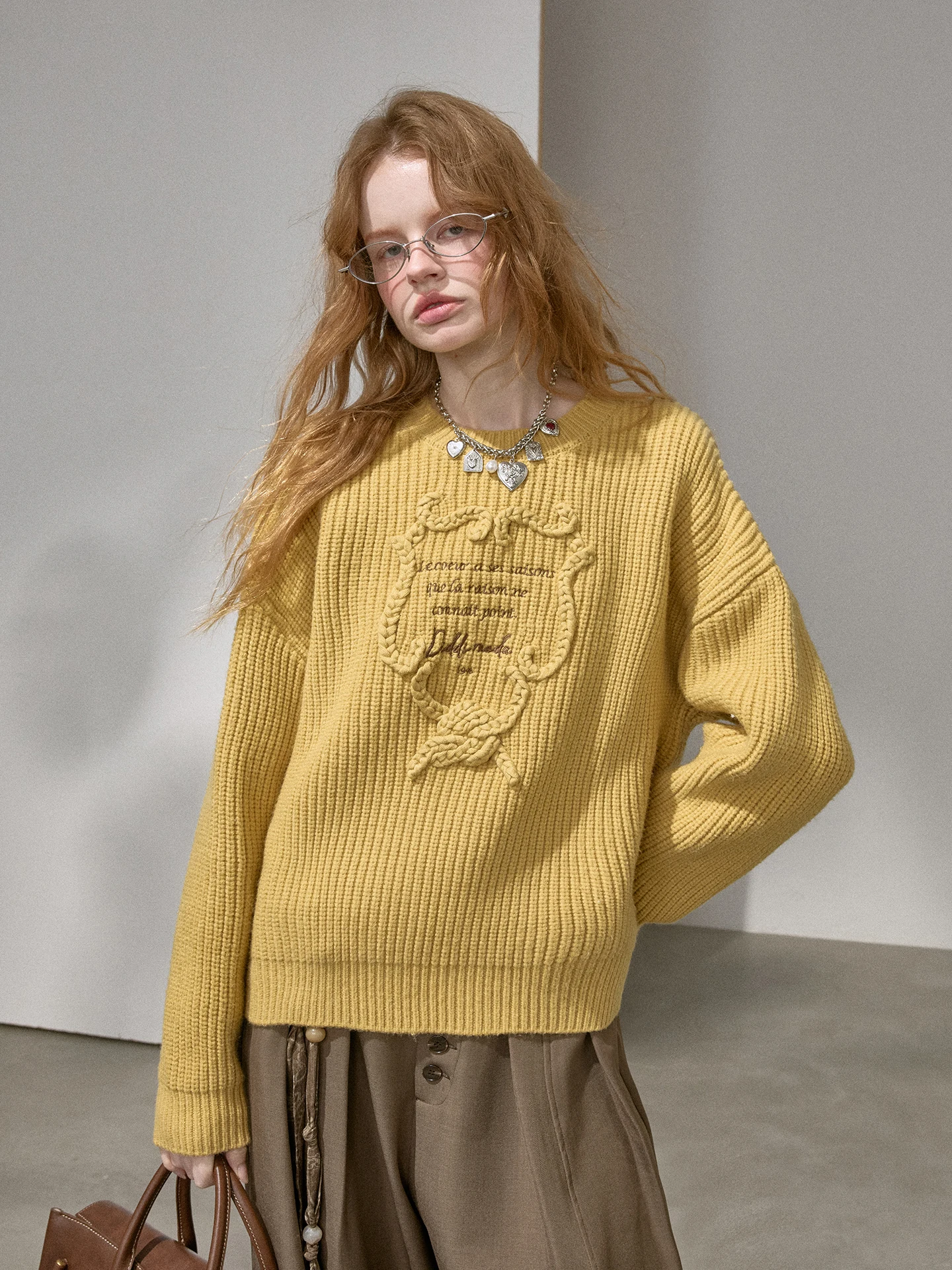 

DIDDI MODA Sweet Sle Knitted Sweater Letter Embroidery Thi Needle Overhead Women's Faion Autumn Winter round Ne Long ...