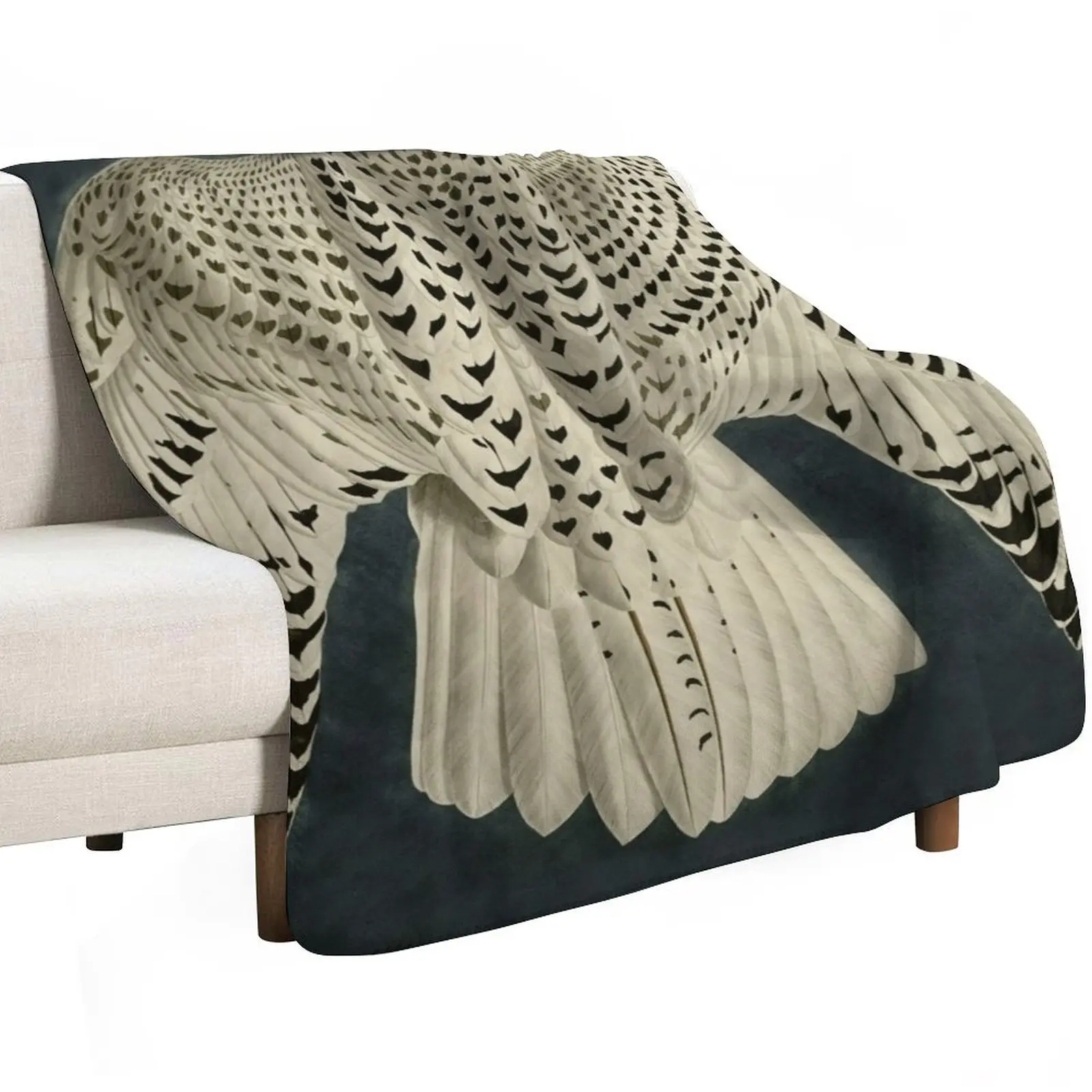 Wings / Fragments of Iceland or Jer Falcon by J.J.Audubon / Vintage birds / Feathers Texture dark background Throw Blanket