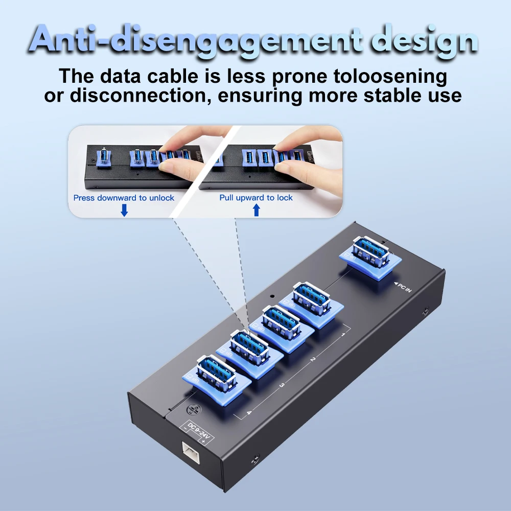 AT-4U30M2 Industrial Locking USB 3.0 Hub DC 9V-24V Powered Secure Connection USB Hub for Industrial Use