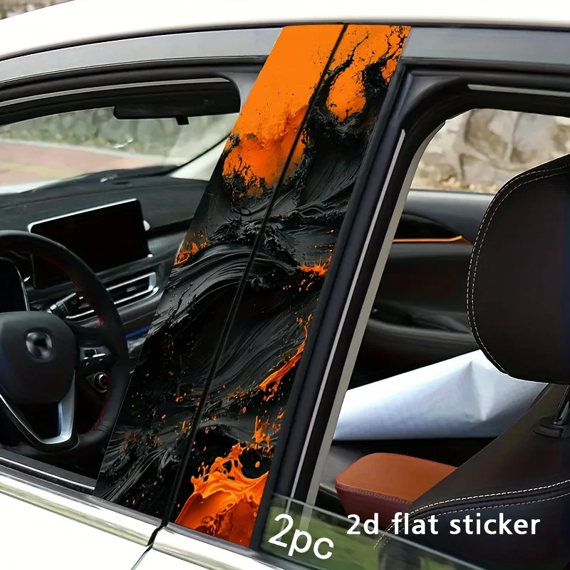 Luxury Car Pillar Sticker Set with Orange and Black Dynamic Ink Printing Design (2 sheets). This 2D flat sticker is waterproof a