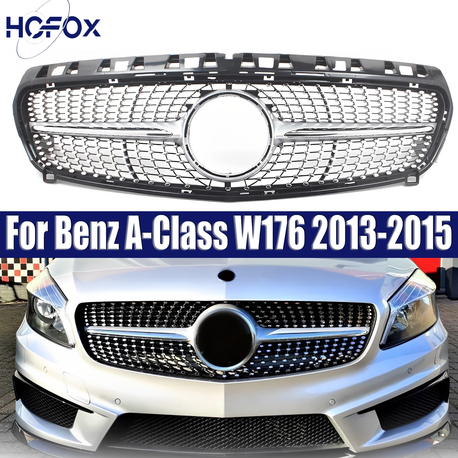 

For Mercedes-Benz A-Class W176 2013 2014 2015 Diamond Design Front Bumper Mesh Grill Black