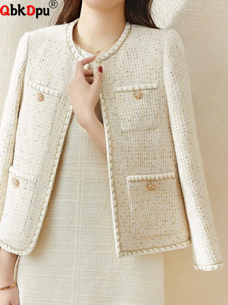 

Women Elegant New Outerwears Korean Fashion Single Breasted Tweed Jackets Tops Spring Fall Long Sleeve Chic Chaquetas Blusas