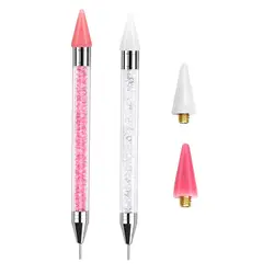 Rhinestone Picker Tool 2PCS with 2 Extra Wax Tips, Dual-Ended Manicure Nail Art DIY Decoration Kit for Rhinestones and Gemstones