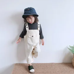 Herbst Kinder Tasche Denim Overalls Junge Kind solide einfache Hosenträger Overall Mädchen Baby lose Freizeit hose Baby Baumwolle Hose