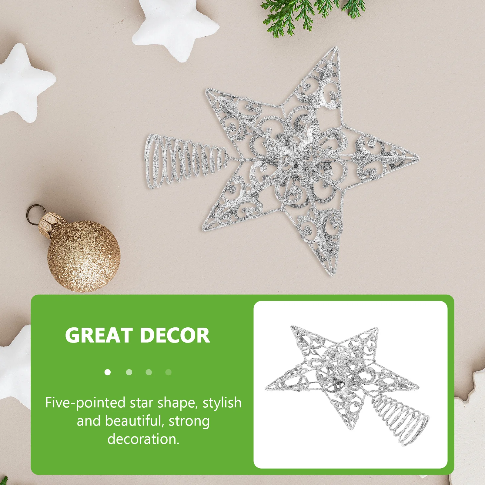 

1Pcs Iron Tree Topper Star-Shaped Decor Xmas Tree Ornament Charming Christmas Gift Iron Five-Pointed Star
