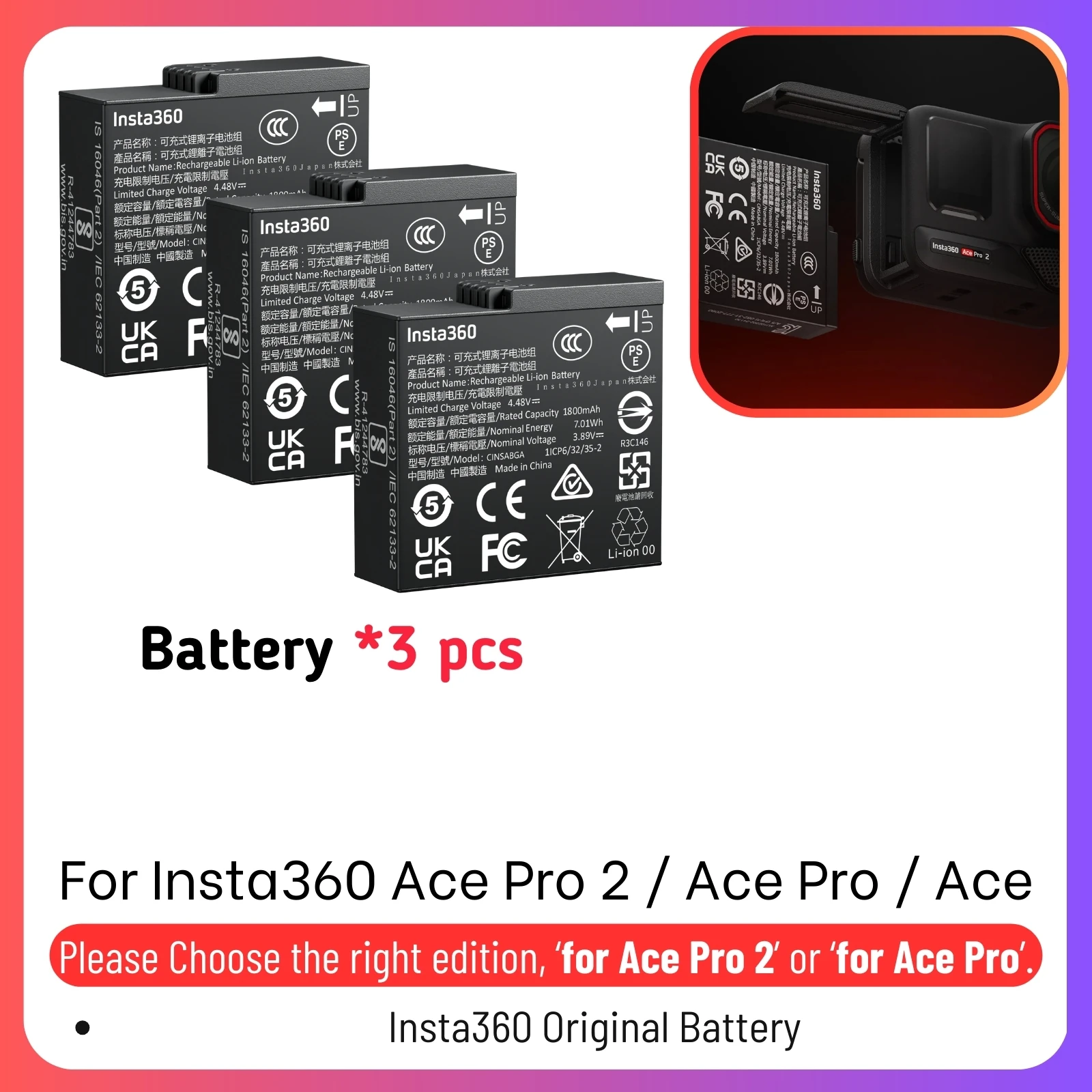 Chargeur Rapide Bidirectionnel Insta360 Ace Pro 2 Avec Batterie 7710mAh - Station De Charge Puissante Pour Caméra D'Action