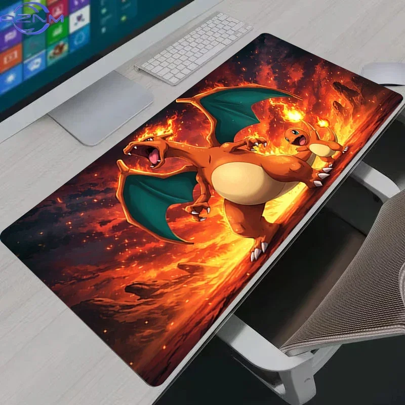 Fantasy Fire Red Dragon Large Mouse Pad, Fiery Flame Creature Non-Slip Lock Edge Gaming Desk Mat