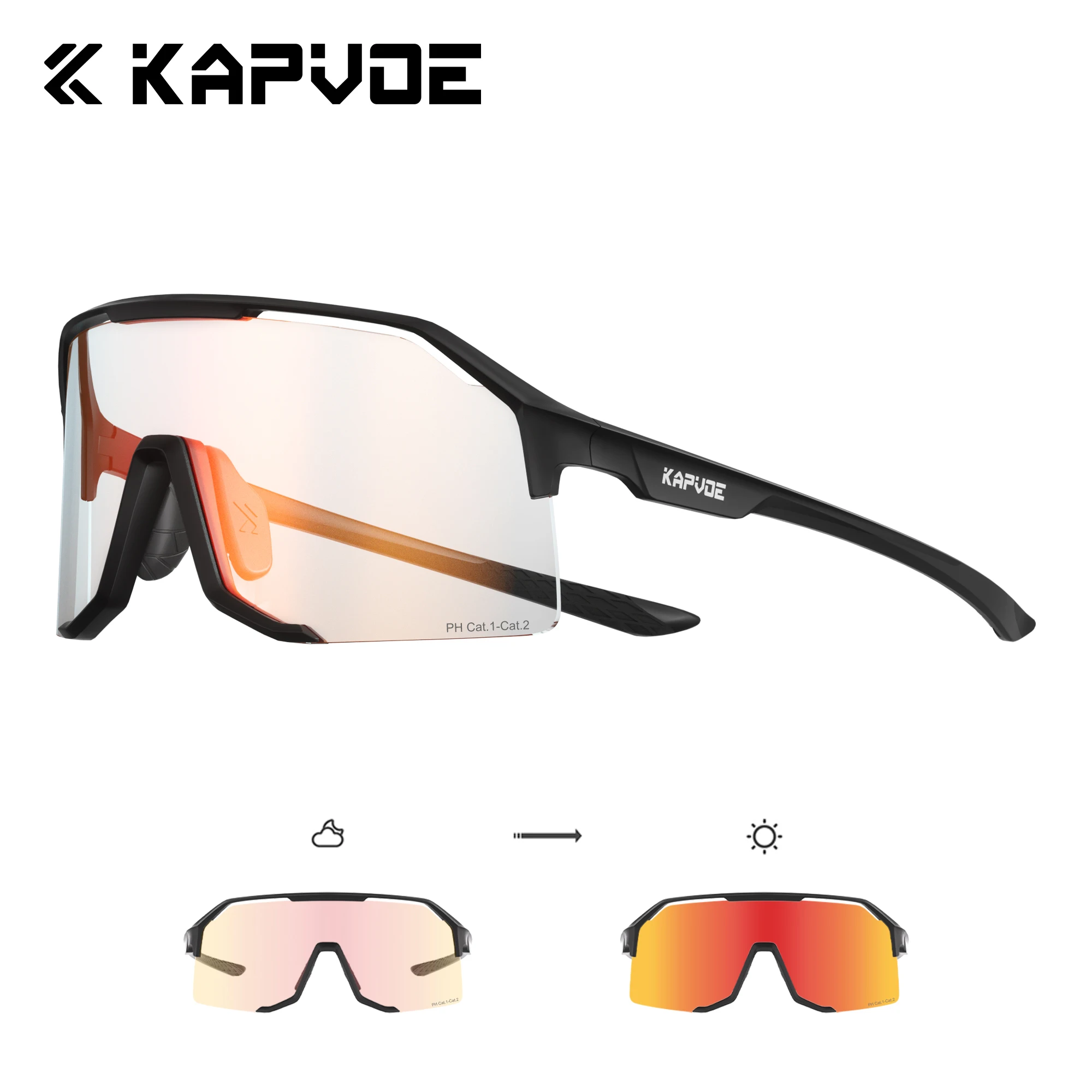 KAPVOE Photochrome Sportsonnenbrille für Outdoor-Aktivitäten, Wandern, Laufen und Radfahren, Stilvolle Fahrbrille mit Windschutz