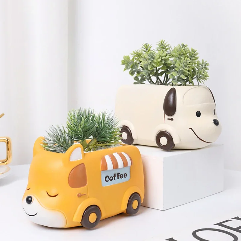 Food Truck Series - Resin Planter for Succulents Cactus Air Plants, Cute Animal Flower Pots Figurines for Home Table Decor Gift