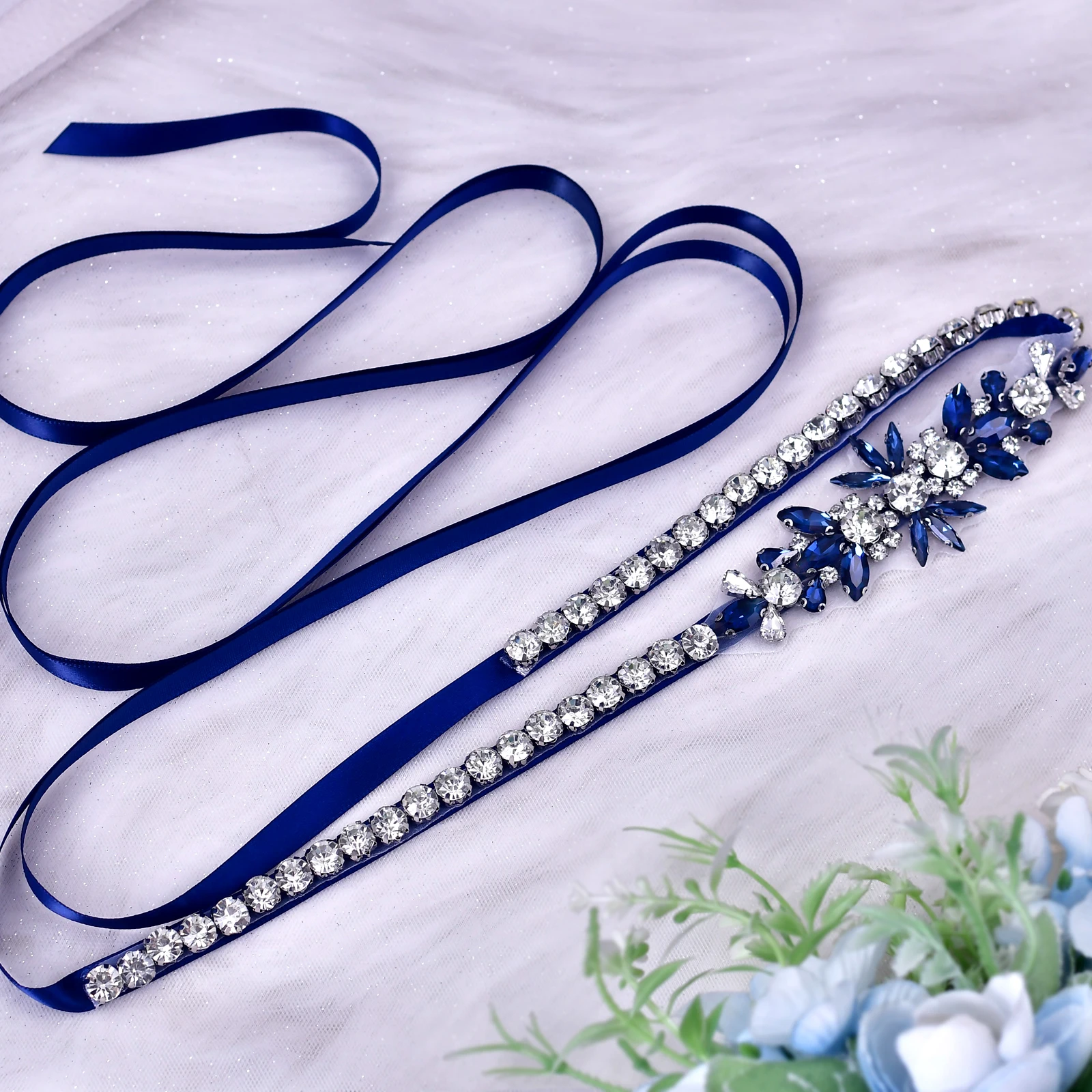 Ceinture ruban pour robe de soirée pour femme, ceinture en diamant bleu élégant, ceinture de bijoux, décoration de taille pour femme, accessoires de mariage, S166