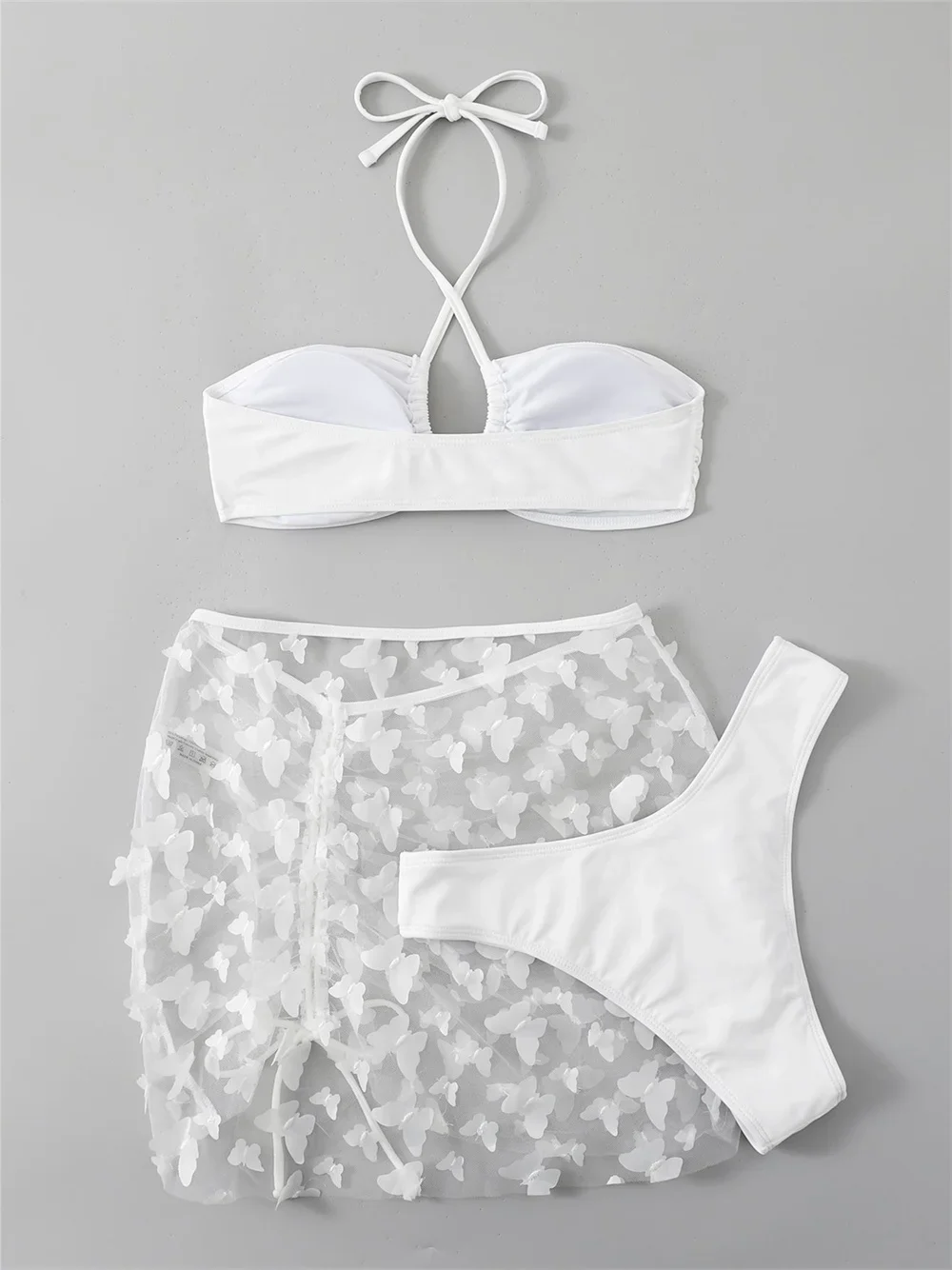 3D Vlinder Witte Bikini Rok Cover-ups Micro String Badpak Badmode Vrouwen 3-delige Strandoutfits Badpak Sexys Set Mayo