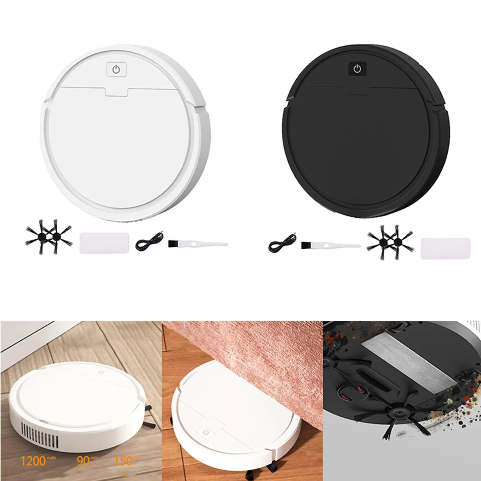 Smart 3 in 1 Robot Vacuum Cleaner 1200mAh for Hard Floor Pet Hair Tile Floor