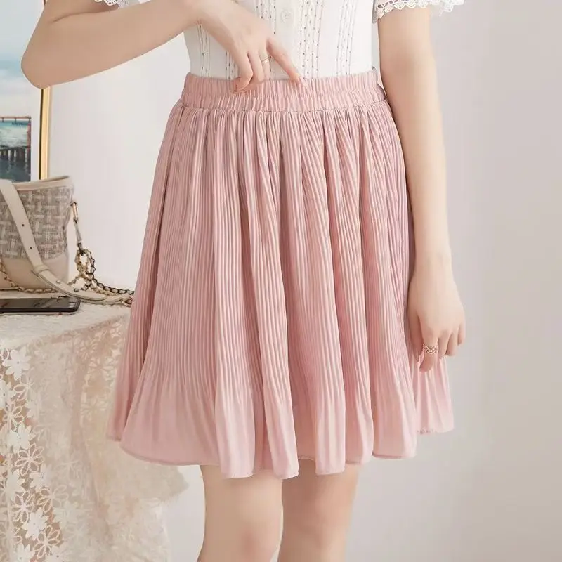 

Однотонная плиссированная короткая юбка из шифона для женщин, летняя, на резинке, с завышенной талией, А-силуэт, для вечеринок, пляжа, мини-юбка, свадебная, белая