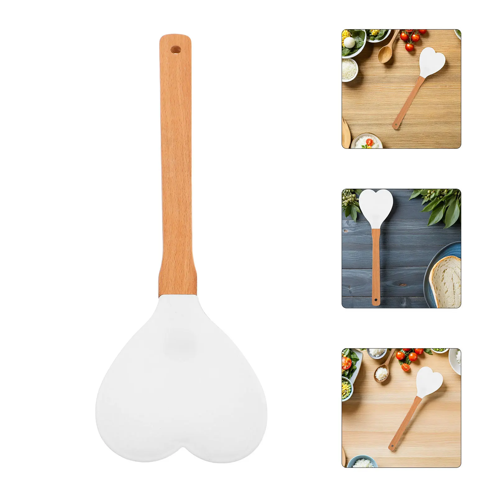 

Heart Shaped Silicone Spatula Heat Resistant Nonstick Kitchen Tool Wood Handle Baking Cooking Mixing Spreading Cream Flexible