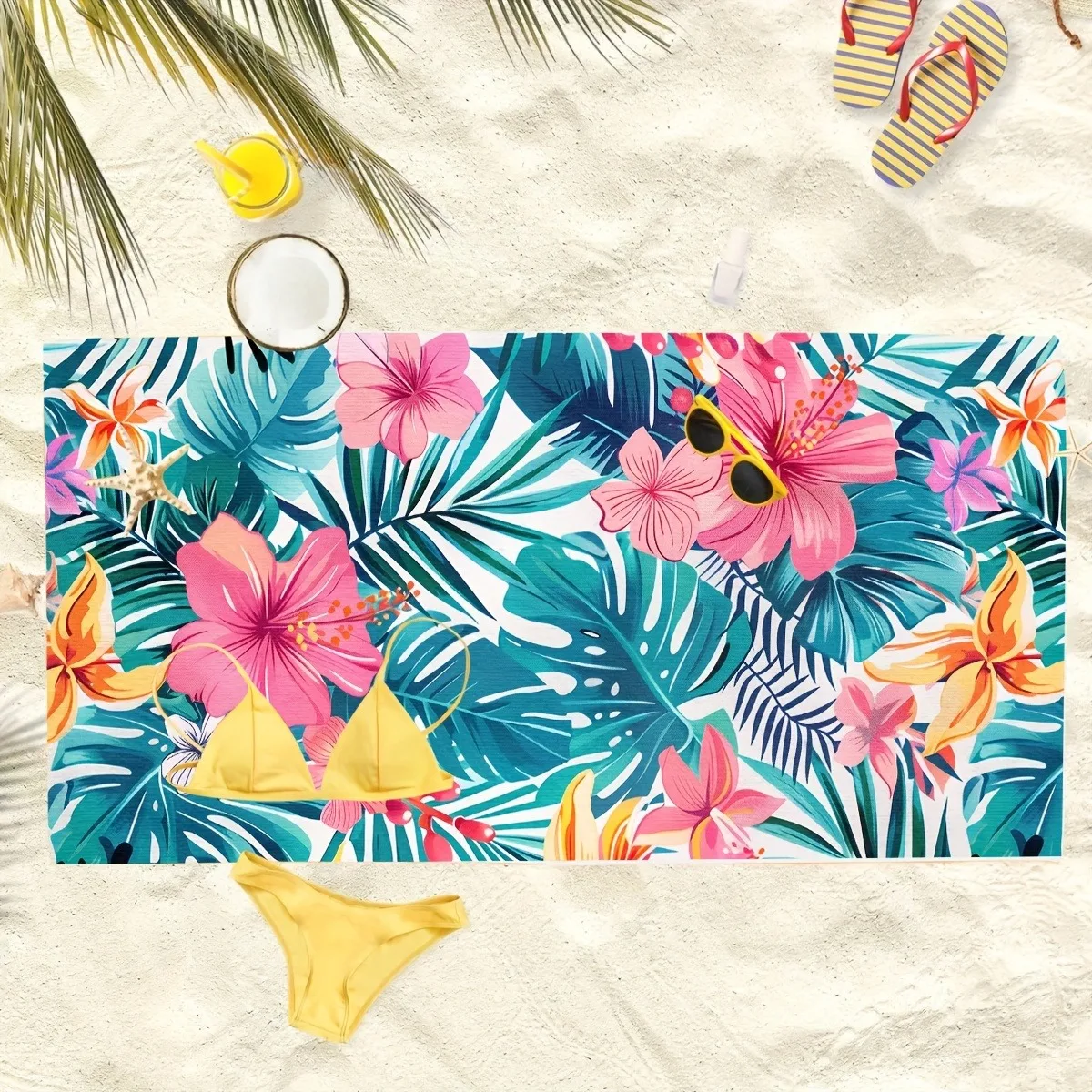 Floral Paradise Beach Towel: Dive into Summer Vibes! Suitable for towels, bath towels, beach towels
