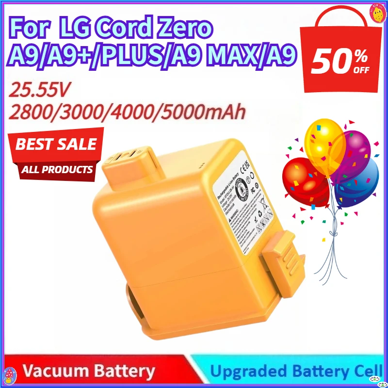 

New 2800mAh-5000mAh 25.55V Vacuum Battery for LG Cord Zero A9/A9+/PLUS/A905M/A907GMS/A9 MAX/A9 MASTER2 Cordless Stick Vacuum