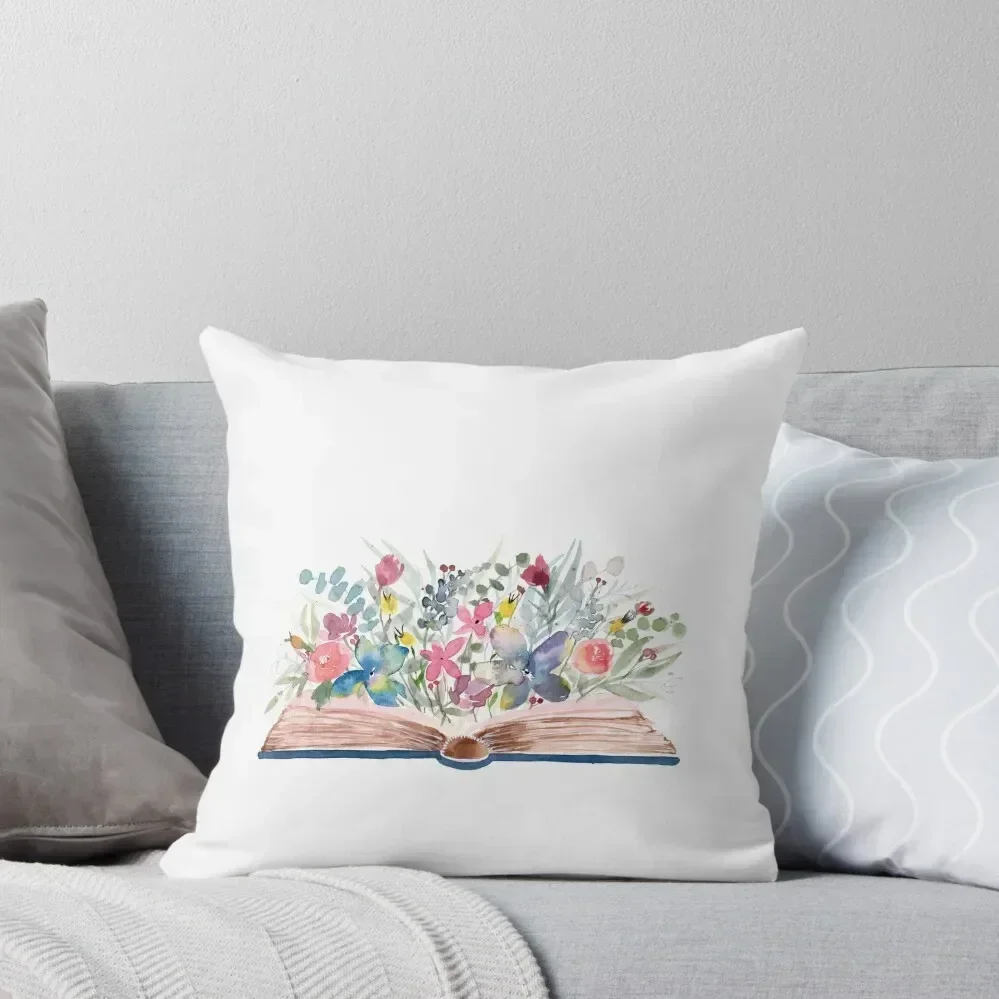 

Watercolor Open Book with Florals Throw Pillow christmas cushions covers Sofa Cushion Cover pillow