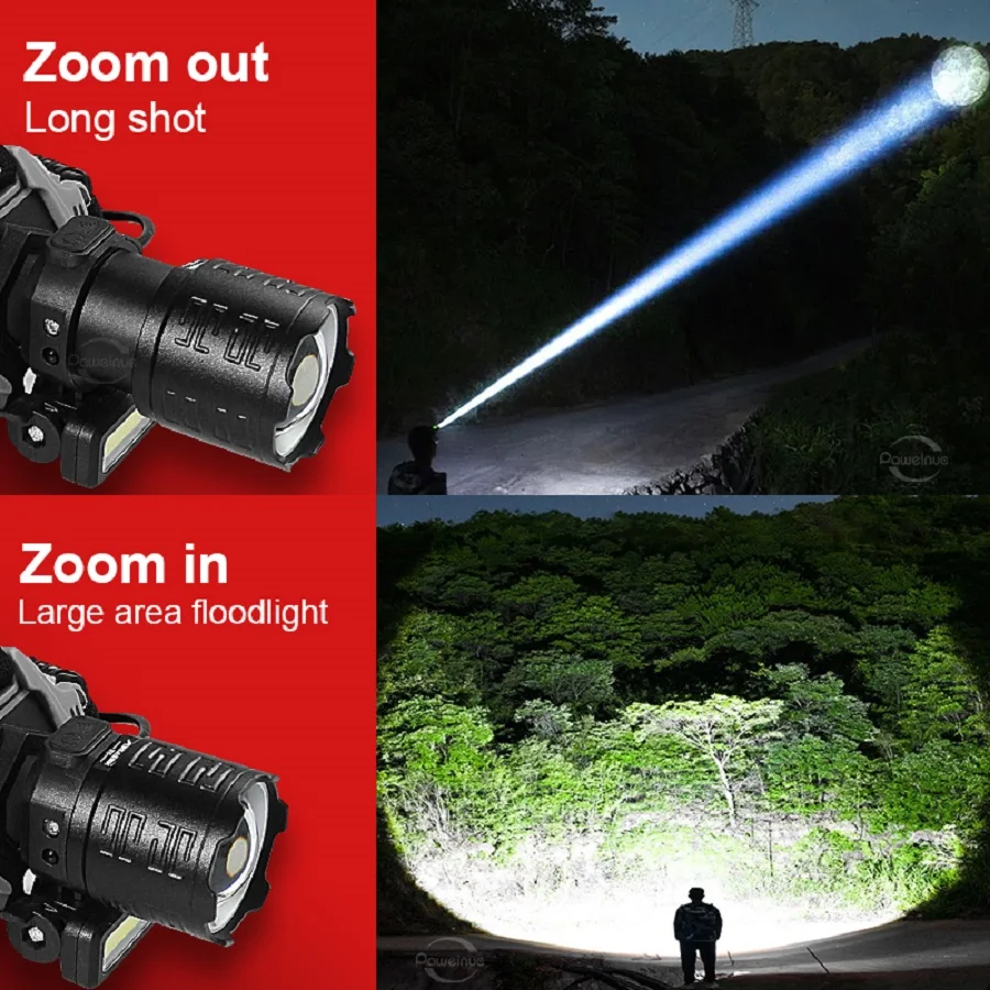 100000000LM 600 واط قوية LED كشافات مستشعر الأشعة تحت الحمراء قابلة للشحن رئيس مصابيح طويلة النار العلوي عالية الطاقة رئيس مصباح يدوي فانوس