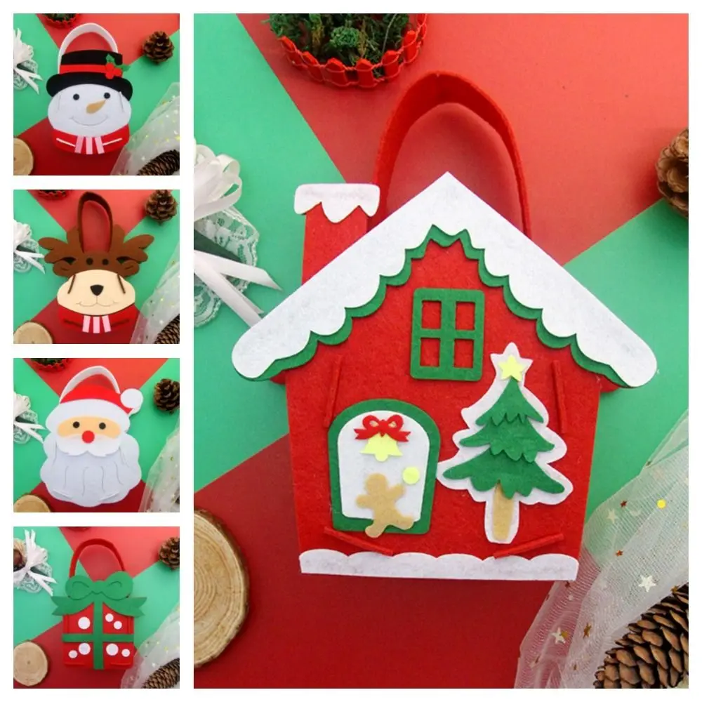 Tecido não tecido diy saco de doces de natal presente casa decoracion diy saco de natal brinquedo boneco de neve casa de natal portátil alce bolsa