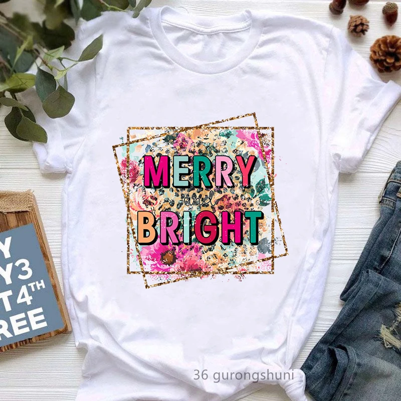 Carta de Feliz Natal feminina camiseta estampada, roupa branca engraçada, camisa Harajuku, tops de moda inverno, 2023