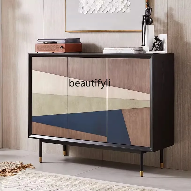 

Italian Style Light Luxury Entryway Cabinet Minimalist Living Room Storage Cabinet Decoration Solid Wood High-End Sideboard