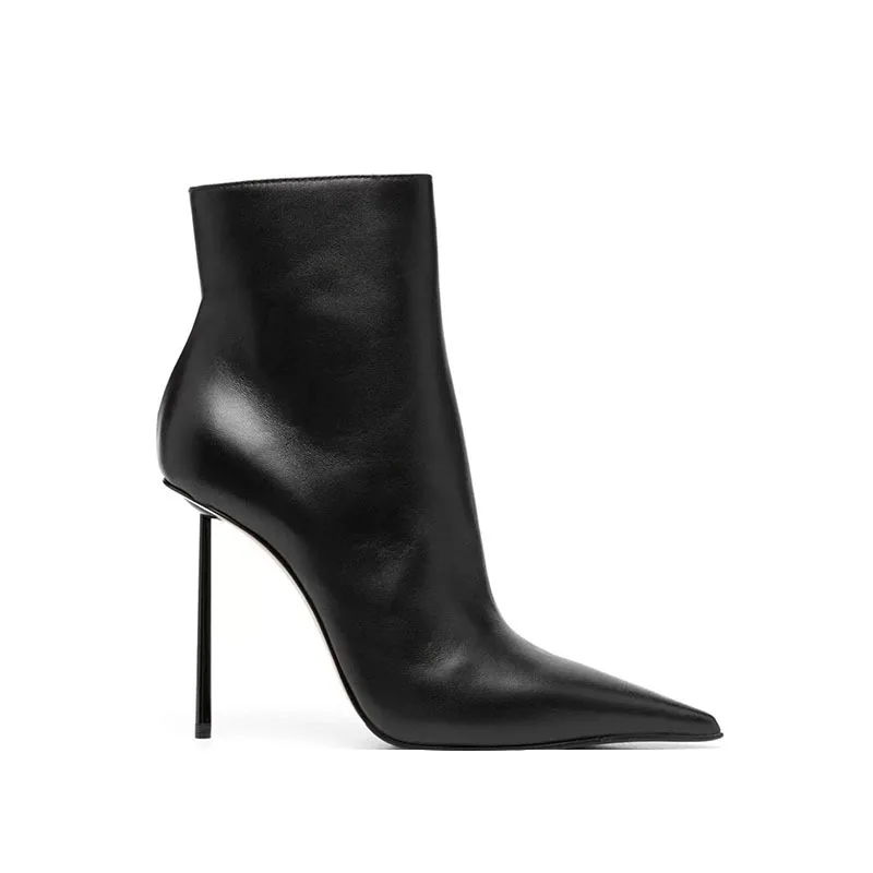 Arden Furtado Autumn Black Pointed Toe Short boots pointy Stilettos Heels side zipper boots Europe And America Women\'s Boots