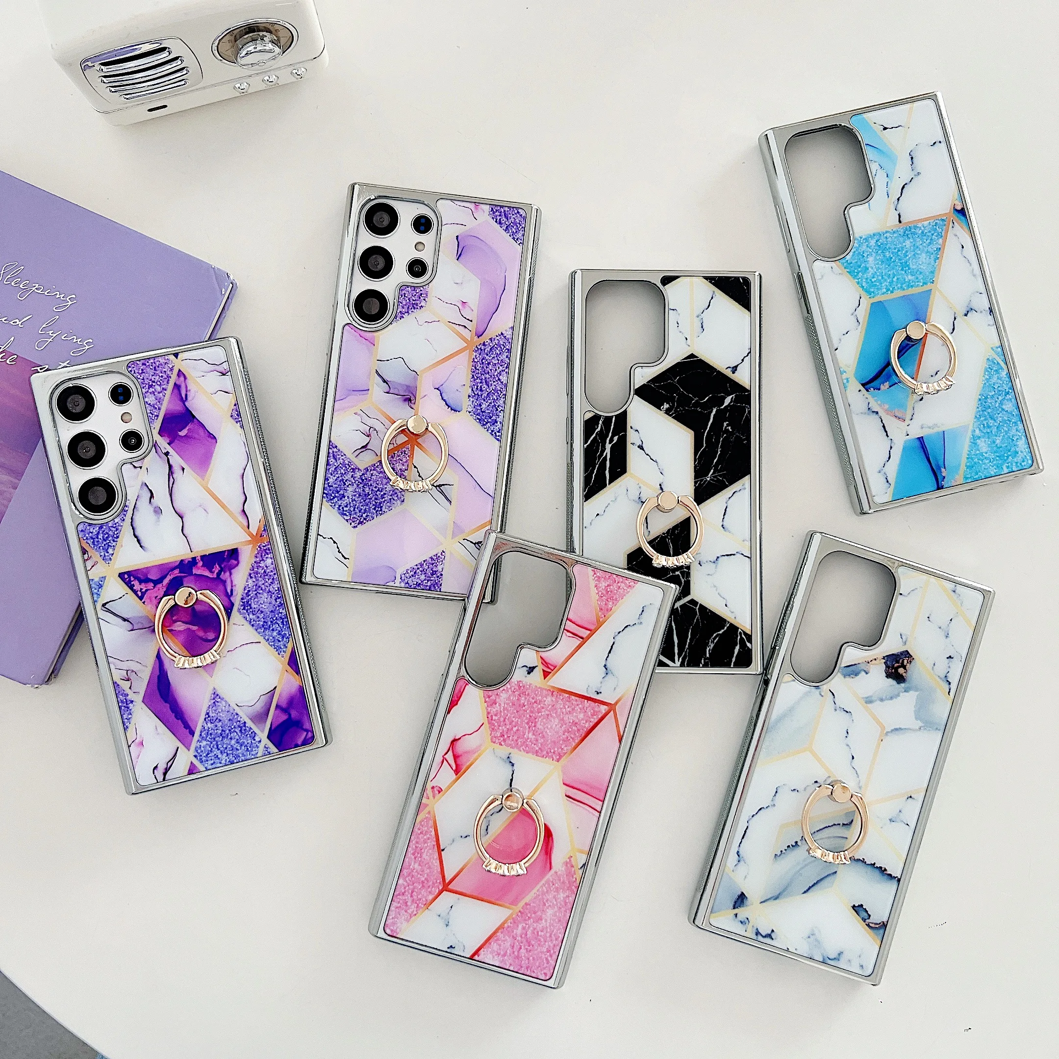 

Luxury Phone Case For Samsung S23 S22 S24 Ultra A13 A14 A24 A34 A54 Electroplated Marble Phone Cover Shockproof Protective Shell