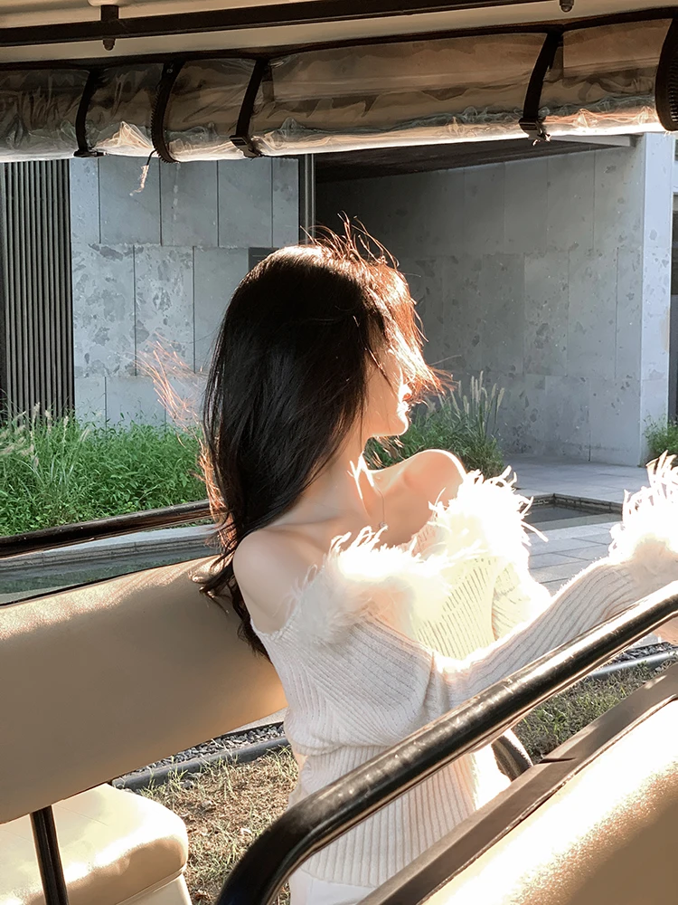 

ZhouYeye зимний вязаный свитер Lazy Sle осень-зима белый свитер глубокий осенний шикарный тонкий милый топ женская мода