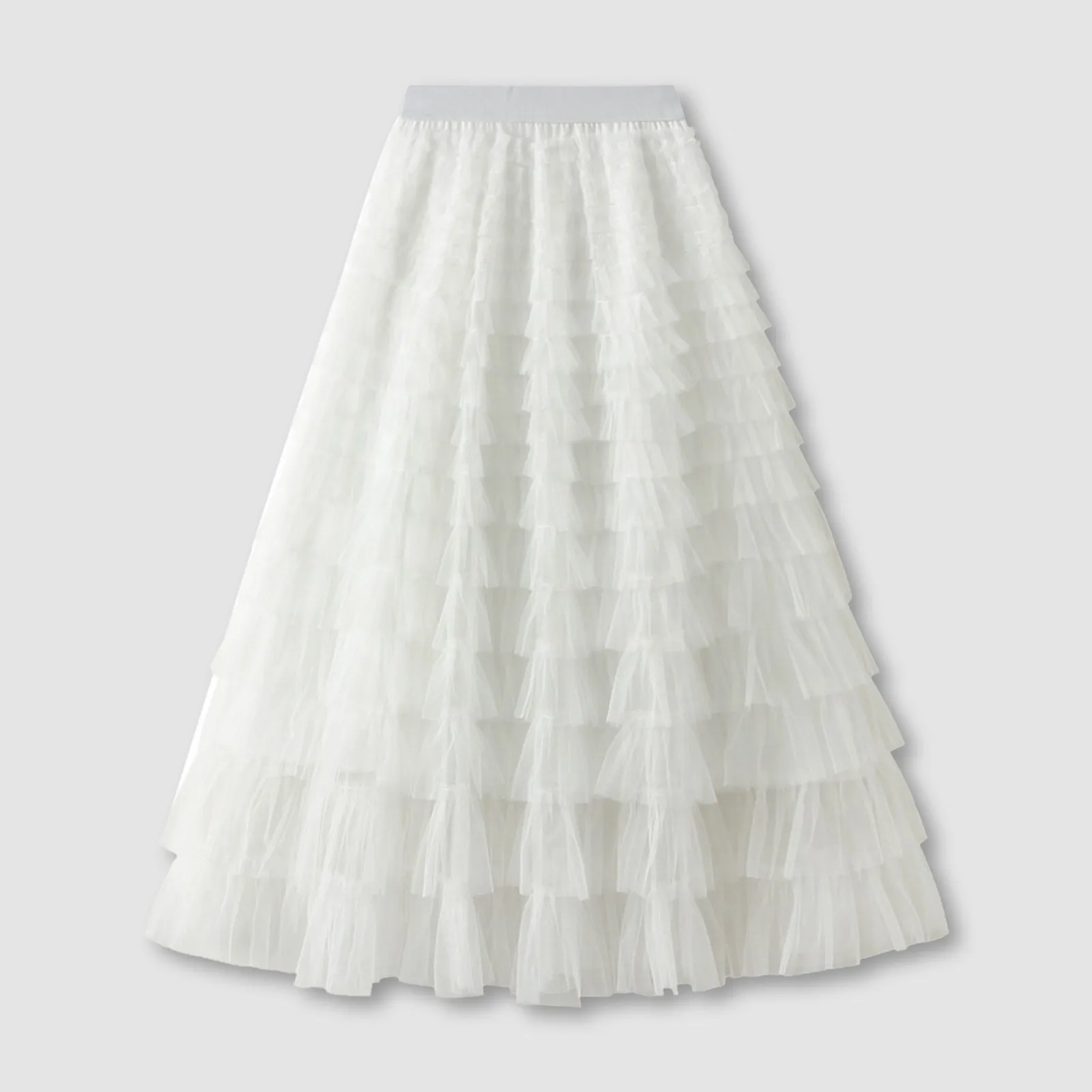 2024 Ladies Clean Fit Style Mesh Puffy Cake Long Skirt Elegant Vintage Elastic Waist High Waist Ball Gown Gauze Tulle Skirt Wear