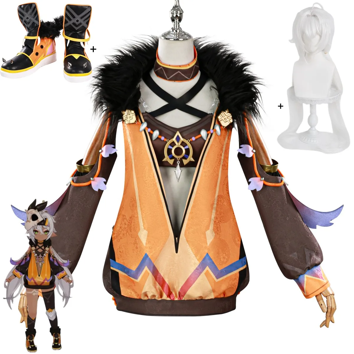 Costume de cosplay Game Iansan : Ensemble complet de la tenue de pèlerinage du retour de la flamme sacrée, avec robe, perruque et chaussures, pour homme et femme, ensemble mignon