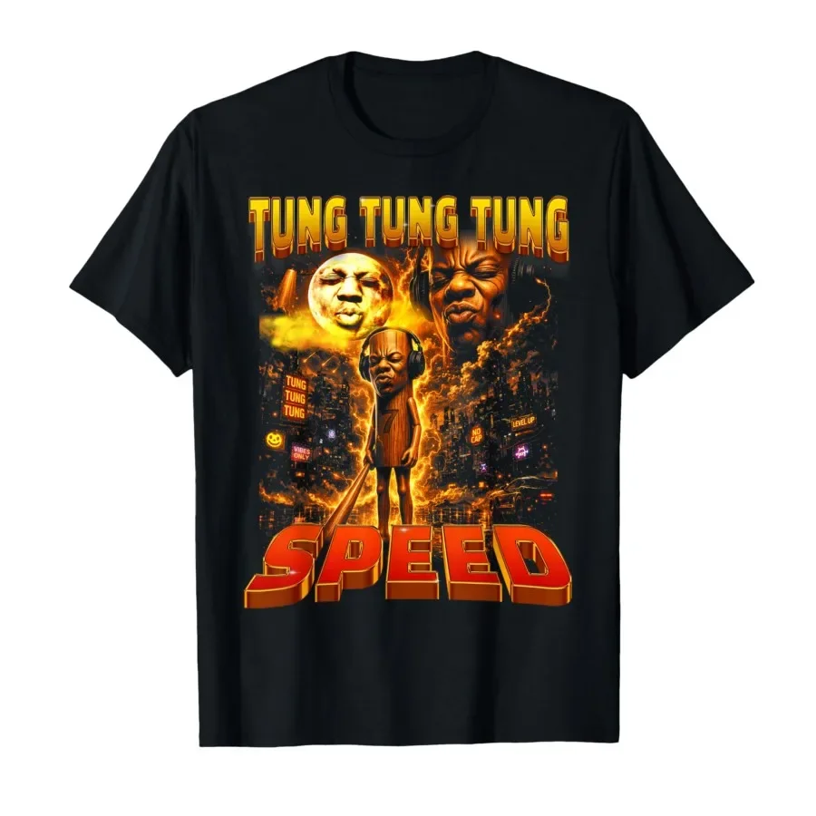 

Retro Tung Tung Speed Howling to the Speed Moon Face T-shirt For Men Women 100% Cotton T Shirts Short Sleeve Tops 0413-2