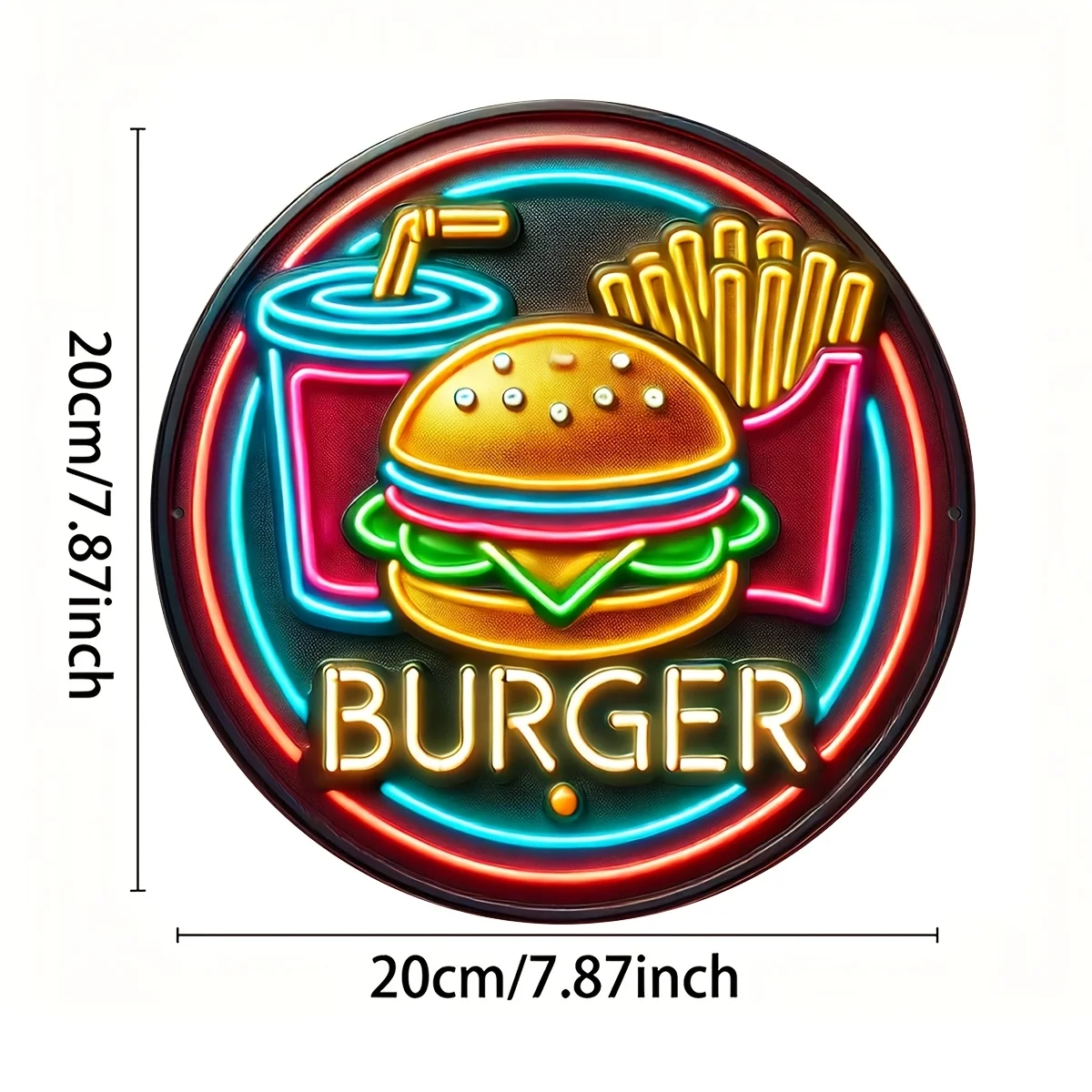 CIFBUY Retro Neon Burger Sign Aluminum Wall Art Waterproof Fade Resistant Durable Metal Decor for Home Cafe Garage Man Cave