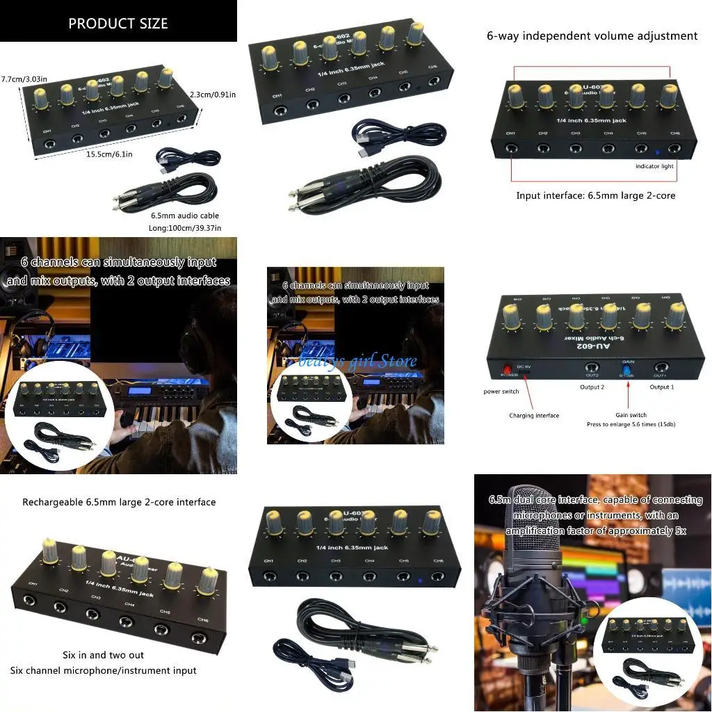 

C7AB Компактный 6-канальный звуковой микшер для микрофонов и инструментов с поддержкой моно и стерео USB-кабель для зарядки