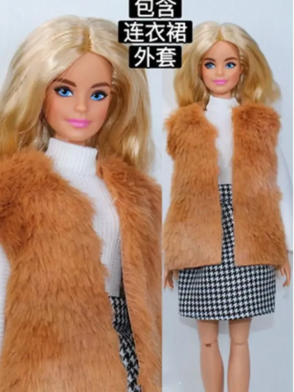 

30cm Brown Fur Coat Jacket Dress For Barbie Doll Clothing For Barbie Clothes 1/6 BJD Dolls Accessories Outfits Set Toy 11.5"