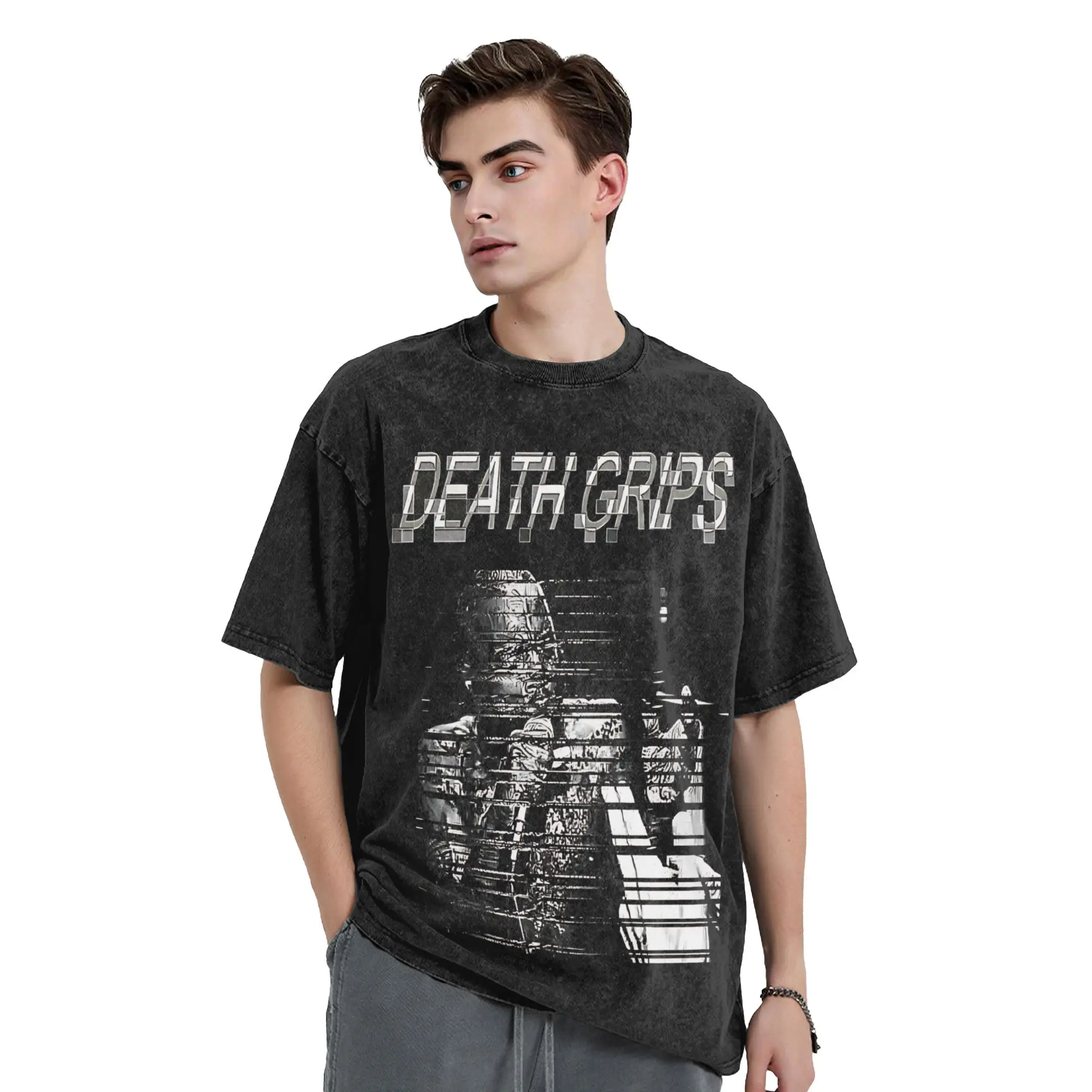 DEA.TH GL.ITCH2 Men's T Shirts Washed  Novelty Tee Shirt Short Sleeve Round Neck T-Shirts Cotton Plus Size Clothing