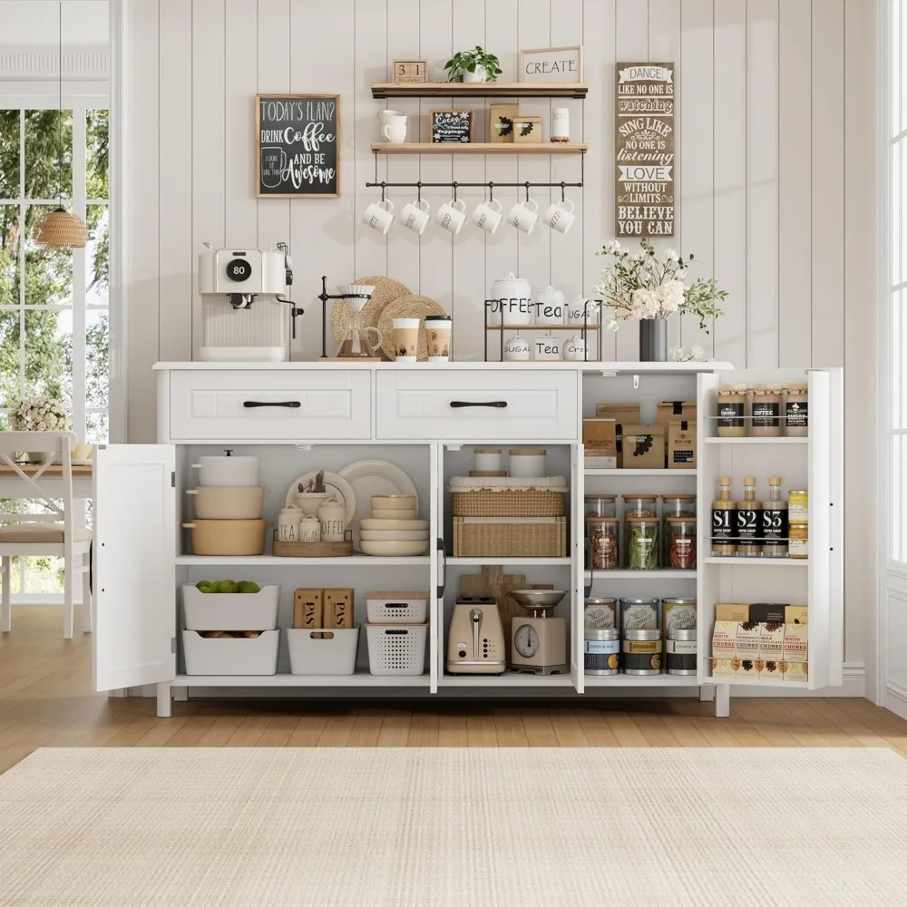 

55" Sideboard Buffet Cabinet with Storage, Modern Coffee Bar, Large Kitchen Storage Cabinet, Long Buffet Table, Wood Kitc